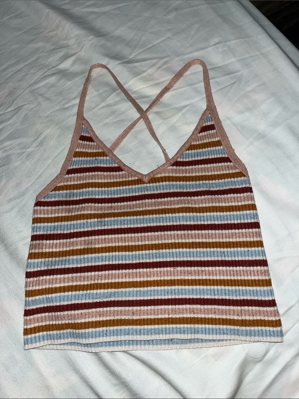 Striped Ribbed V-Neck Cami in Multi Pink and Blue